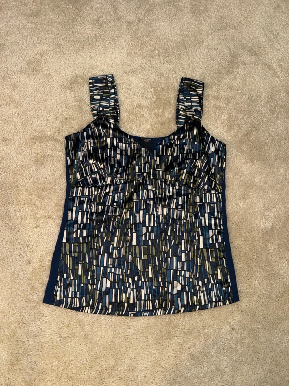 Ann Taylor Geographic Patterned Navy Blue Tank Top